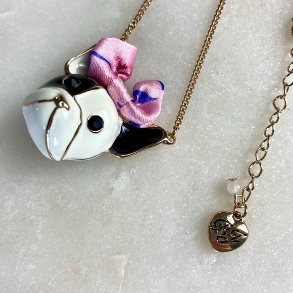 Betsey Johnson Boston Terrier Dog with Bow Necklace - Picture 4 of 6